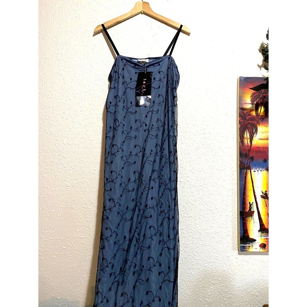 Tart Collections Blue Floral Mesh Maxi Dress Large y2k witch sheer goth festival